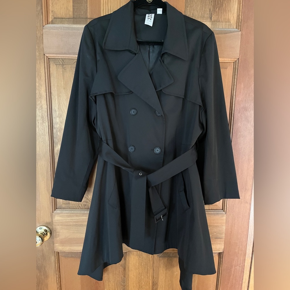 Marc Bouwer Black Trench Coat with Asymmetrical Hem size XL